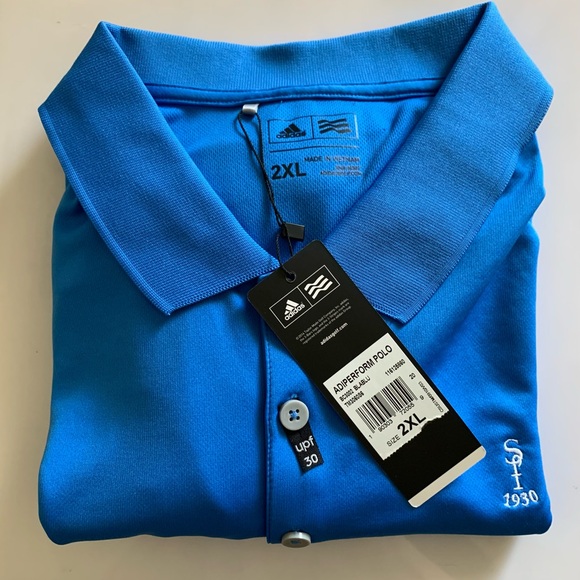 ADIDAS ADIPERFORM 2XL MENS GOLF Polo Shirt Extra Extra Large BLUE “SF 1930” NWT - Picture 2 of 16